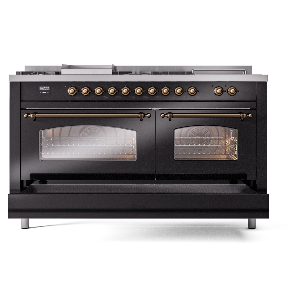 ILVE UP60FSNMPBKB Nostalgie II 60" Dual Fuel Range, drawer opened
