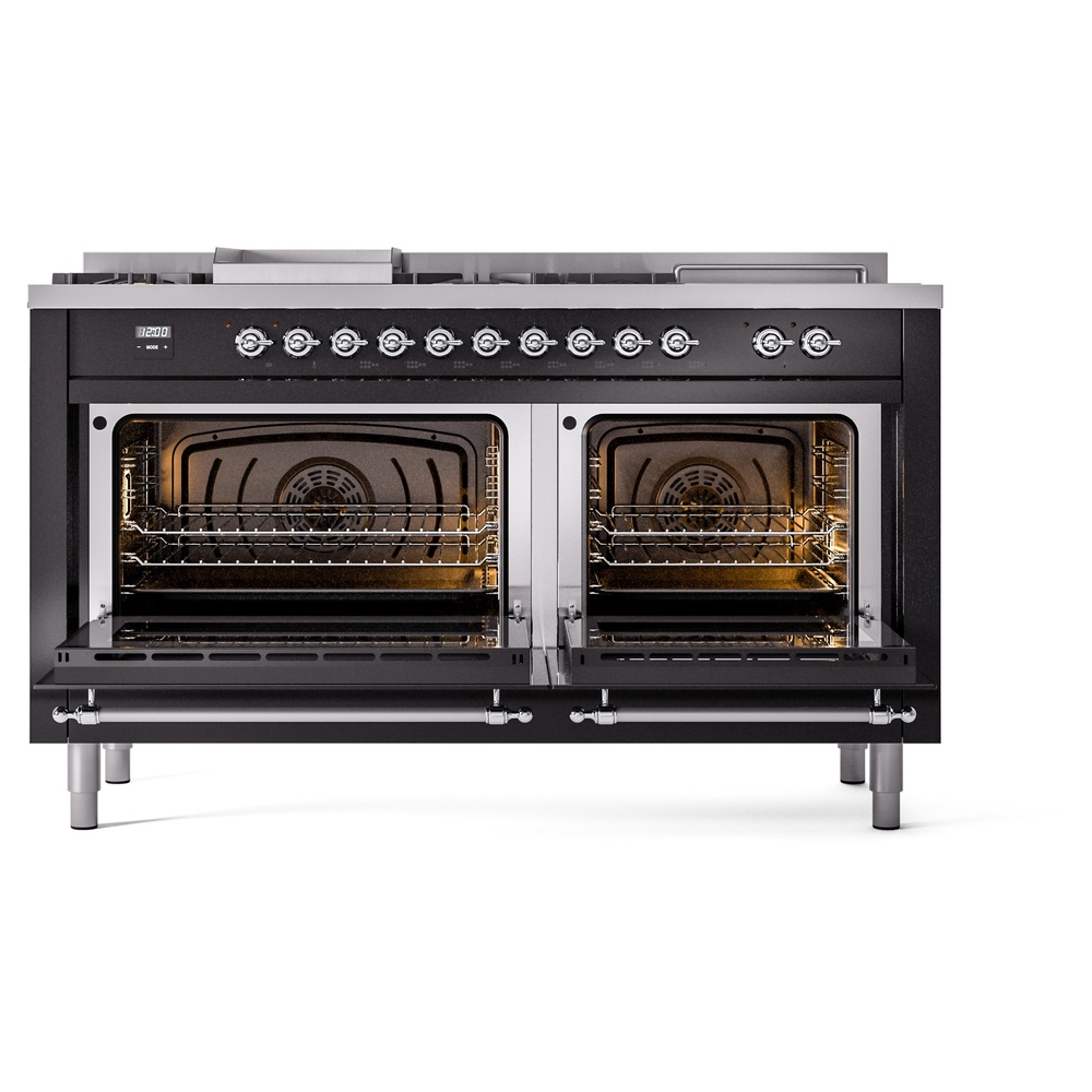 ILVE UP60FSNMPBKCLP Nostalgie II 60" Dual Fuel Range, oven doors opened