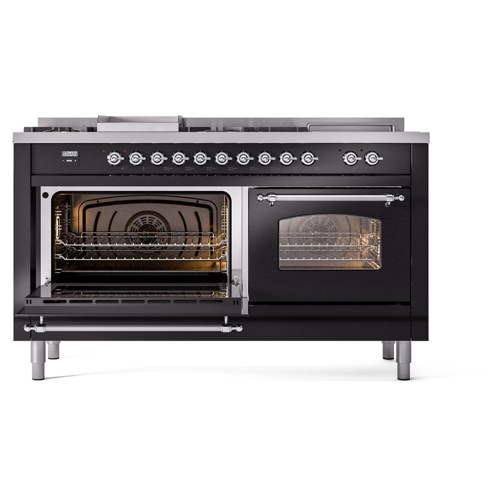 ILVE UP60FSNMPBKCLP Nostalgie II 60" Dual Fuel Range, main oven door opened