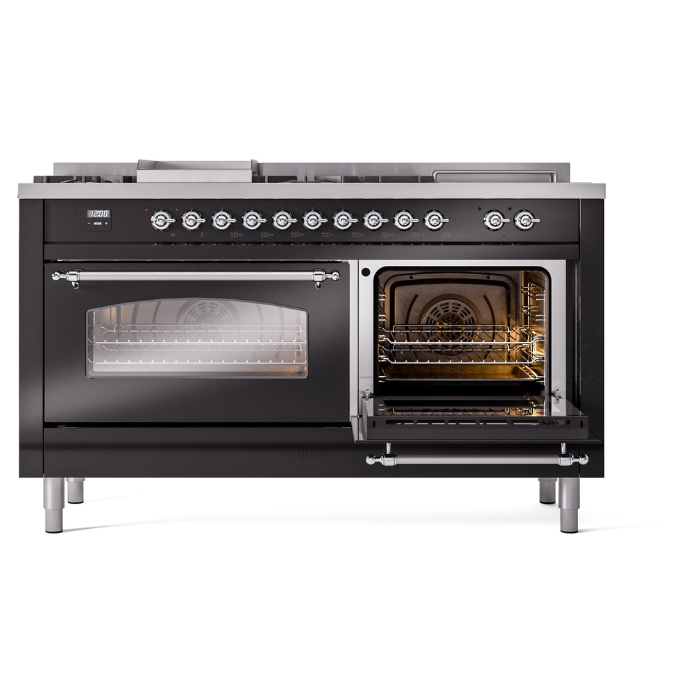 ILVE UP60FSNMPBKCLP Nostalgie II 60" Dual Fuel Range, side oven door opened