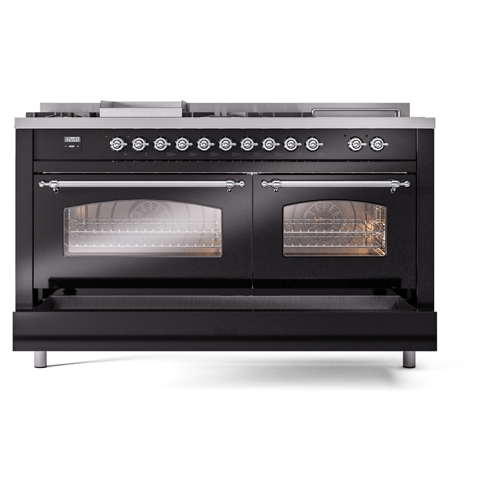 ILVE UP60FSNMPBKCLP Nostalgie II 60" Dual Fuel Range, drawer opened