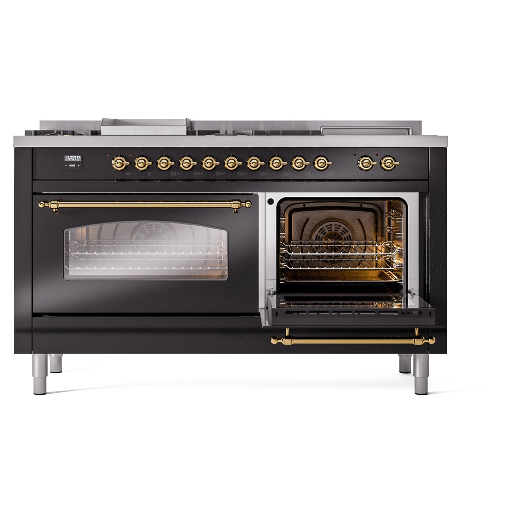 ILVE UP60FSNMPBKGLP Nostalgie II 60" Dual Fuel Range, side oven door opened