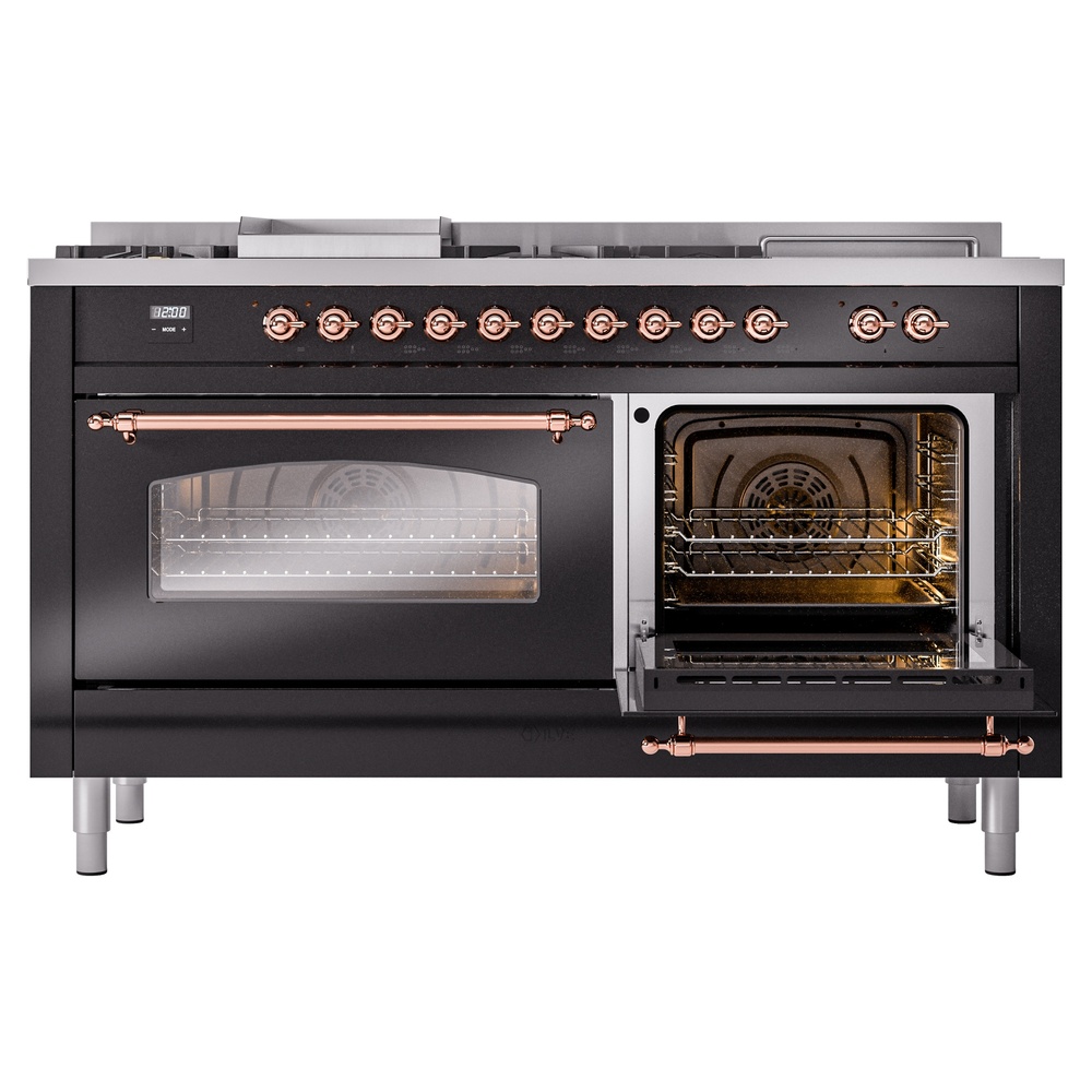 ILVE UP60FSNMPBKPLP Nostalgie II 60" Dual Fuel Range, side oven door opened
