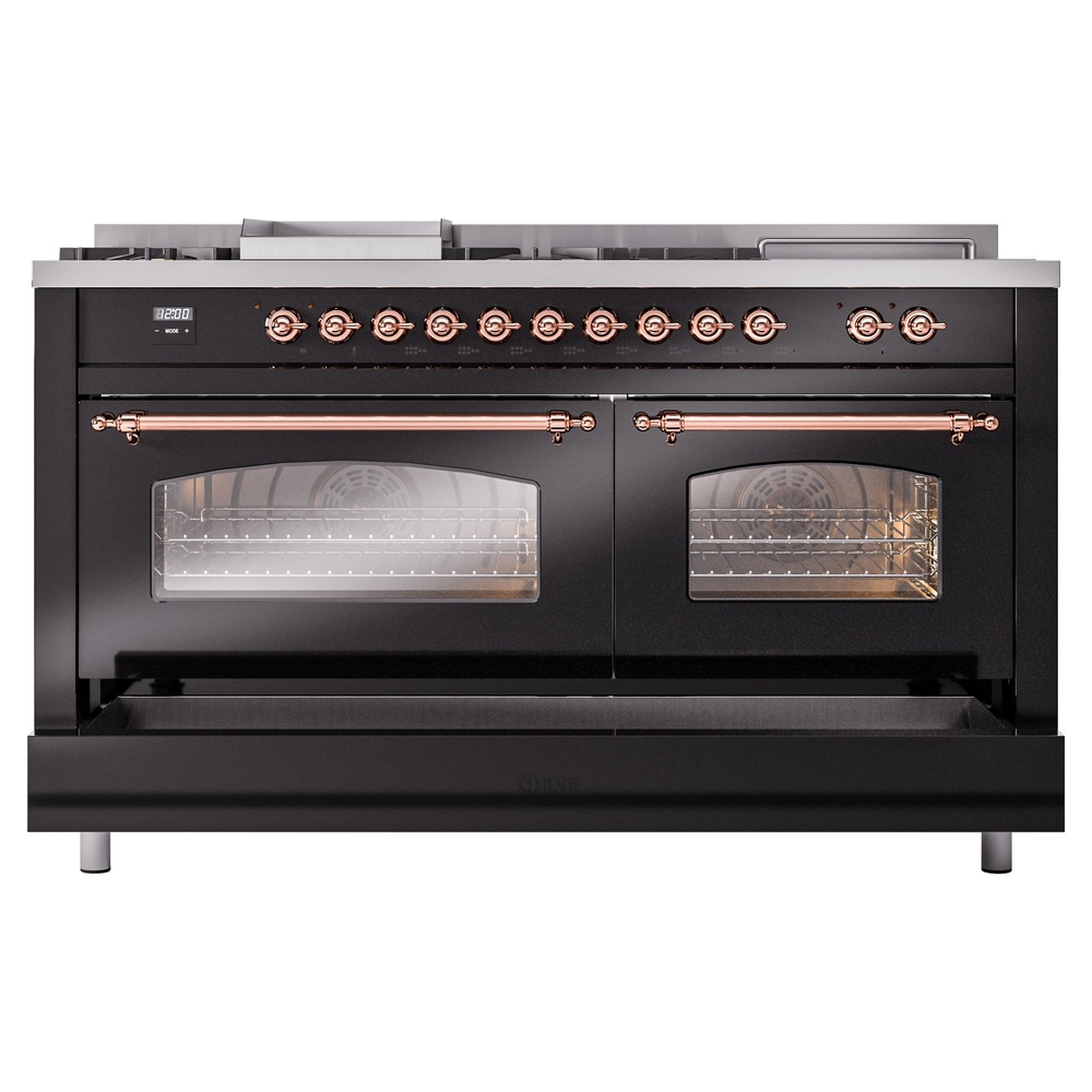 ILVE UP60FSNMPBKPLP Nostalgie II 60" Dual Fuel Range, drawer opened