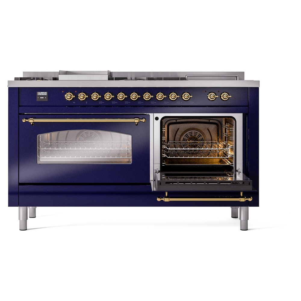 ILVE UP60FSNMPMBGLP Nostalgie II 60" Dual Fuel Range, side oven door opened