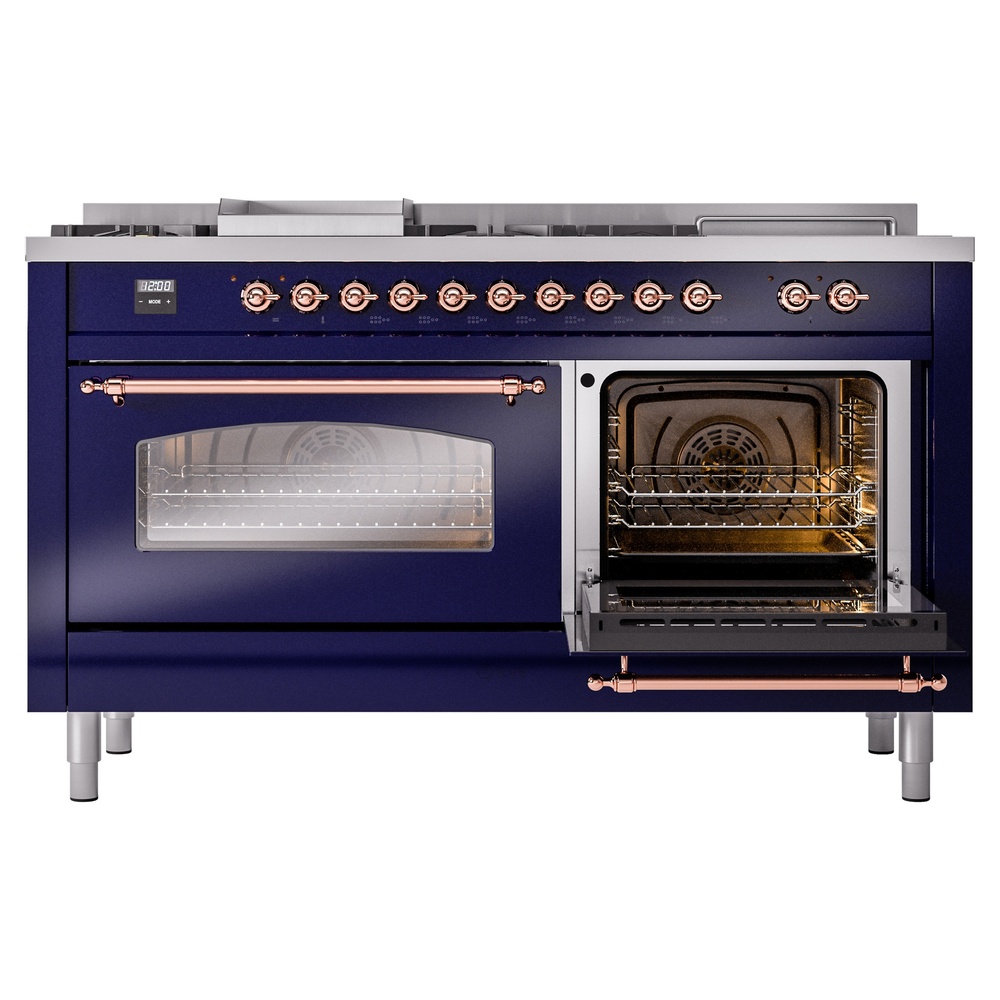 ILVE UP60FSNMPMBP Nostalgie II 60" Dual Fuel Range, side oven door opened
