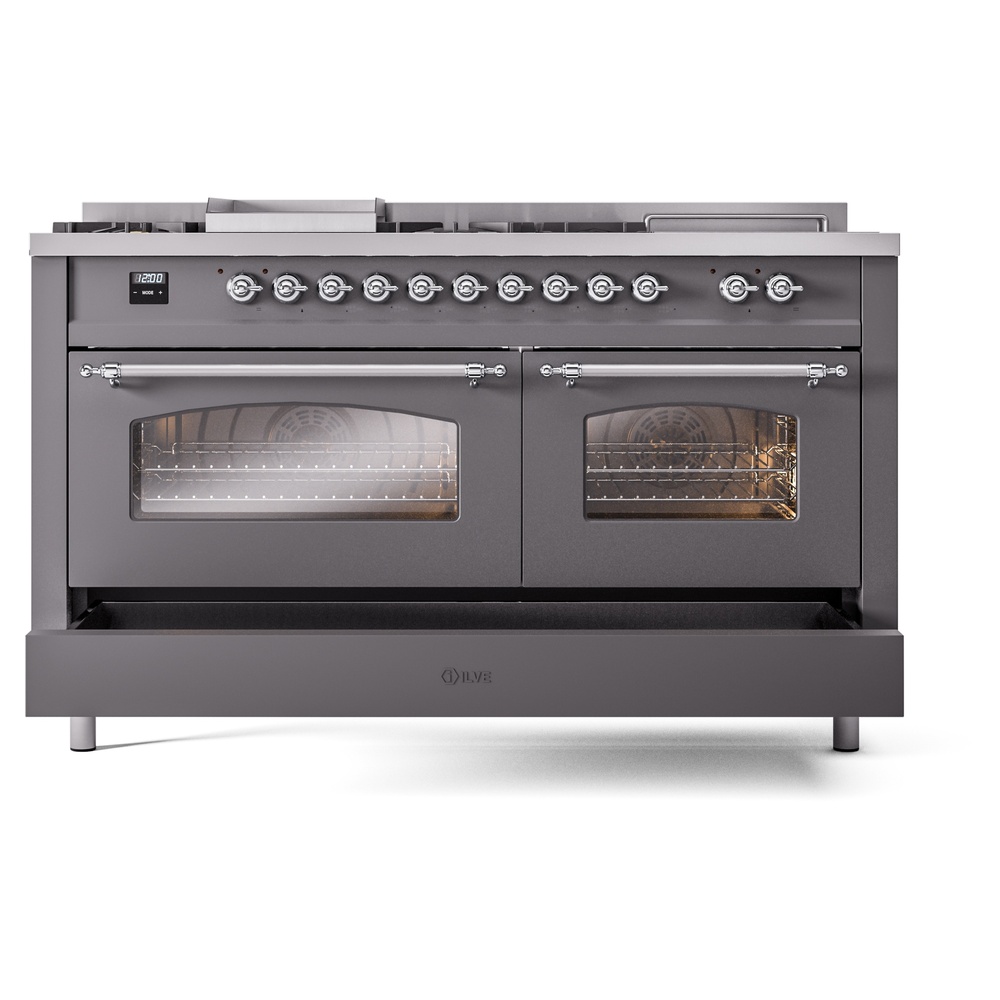 ILVE UP60FSNMPMGC Nostalgie II 60" Dual Fuel Range, drawer opened