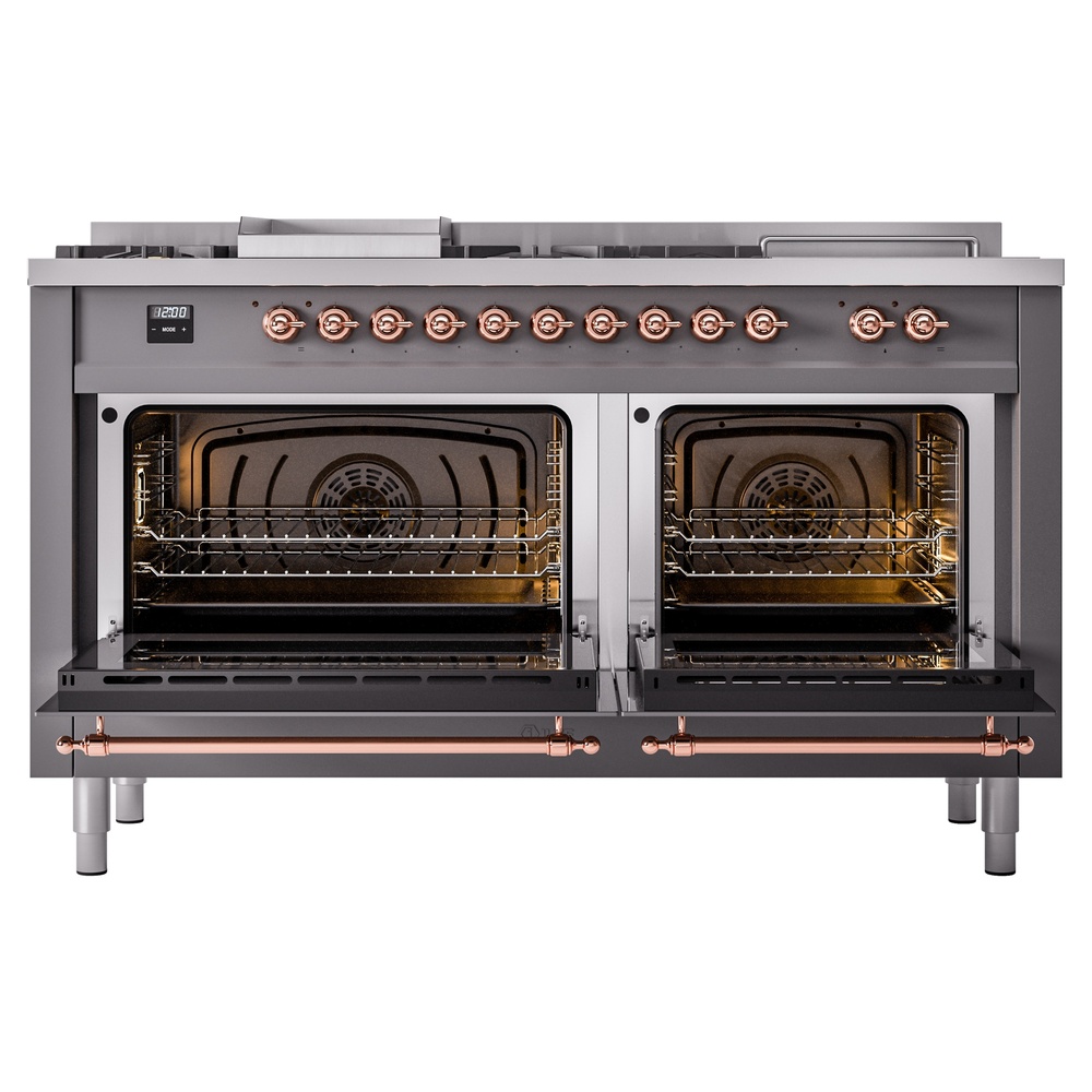 ILVE UP60FSNMPMGPLP Nostalgie II 60" Dual Fuel Range, oven doors opened