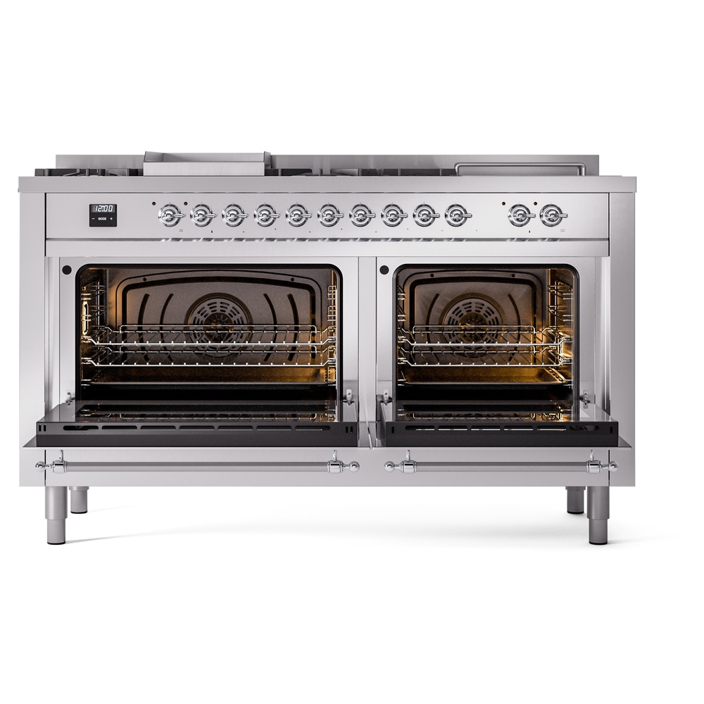 ILVE UP60FSNMPSSCLP Nostalgie II 60" Dual Fuel Range, oven doors opened