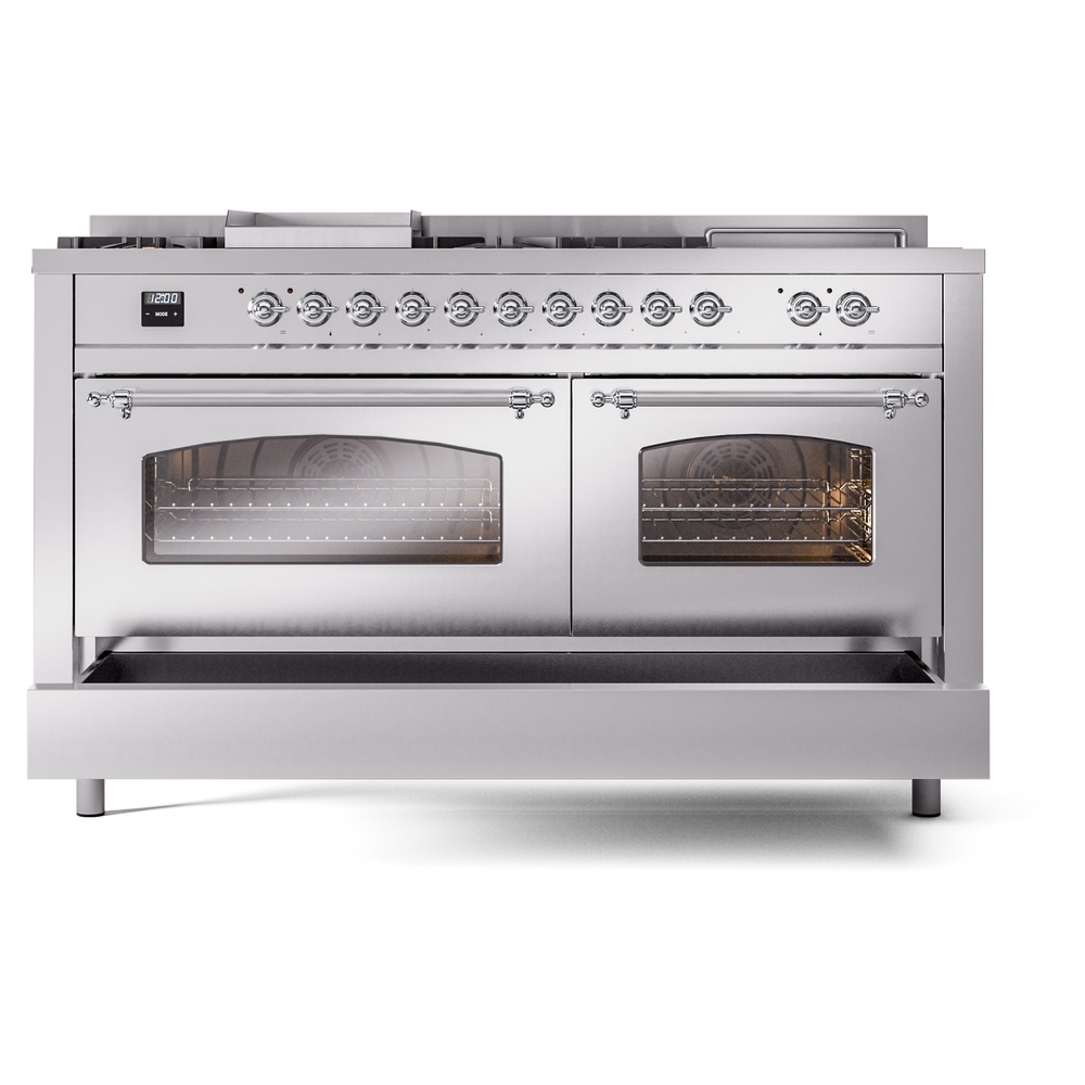 ILVE UP60FSNMPSSCLP Nostalgie II 60" Dual Fuel Range, drawer opened