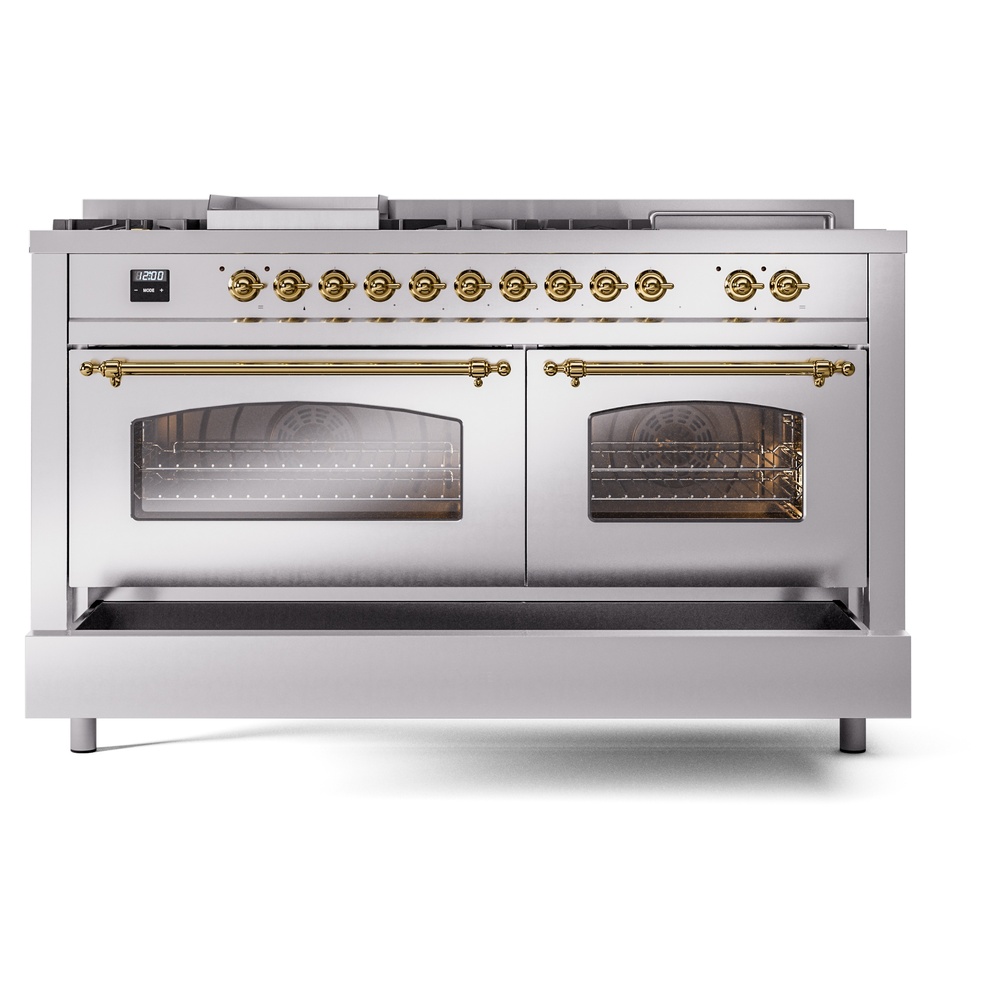 ILVE UP60FSNMPSSGLP Nostalgie II 60" Dual Fuel Range, drawer opened