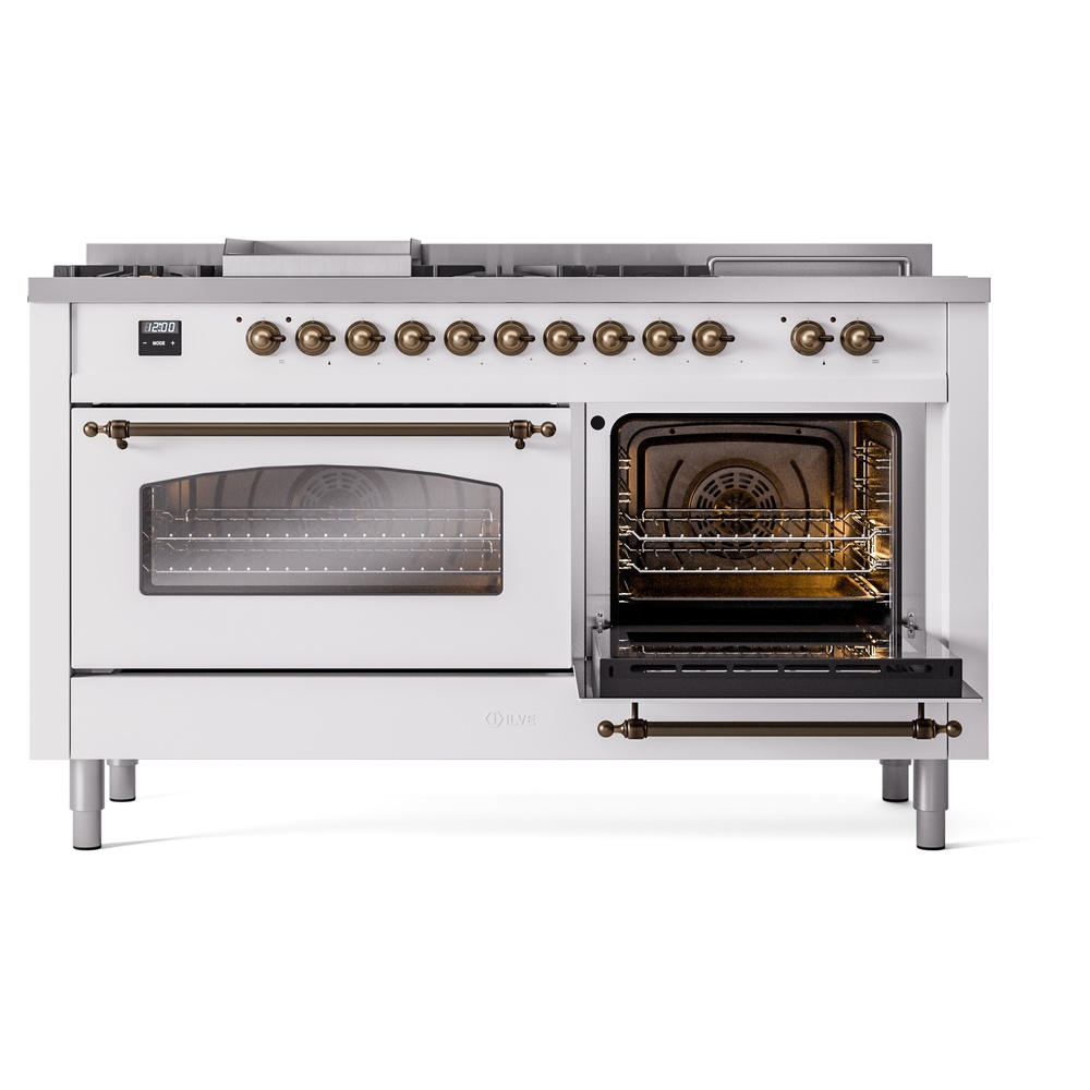 ILVE UP60FSNMPWHB Nostalgie II 60" Dual Fuel Range, side oven door opened
