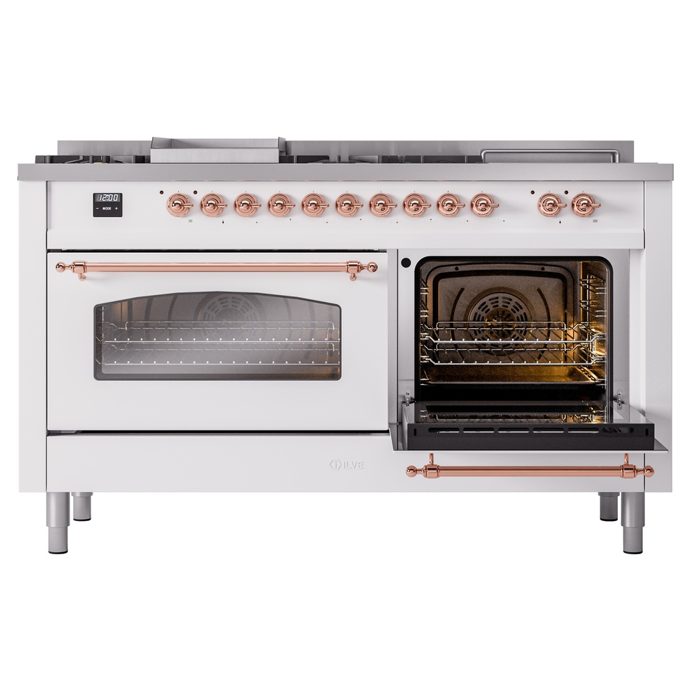 ILVE UP60FSNMPWHP Nostalgie II 60" Dual Fuel Range, side oven door opened