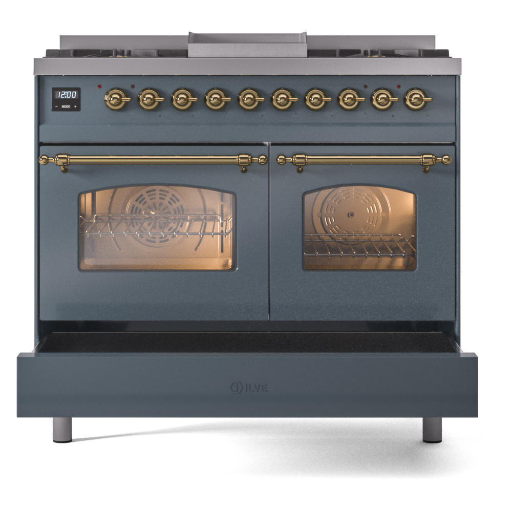 ILVE UPD40FNMPBGG Nostalgie II 40" Dual Fuel Range, drawer opened