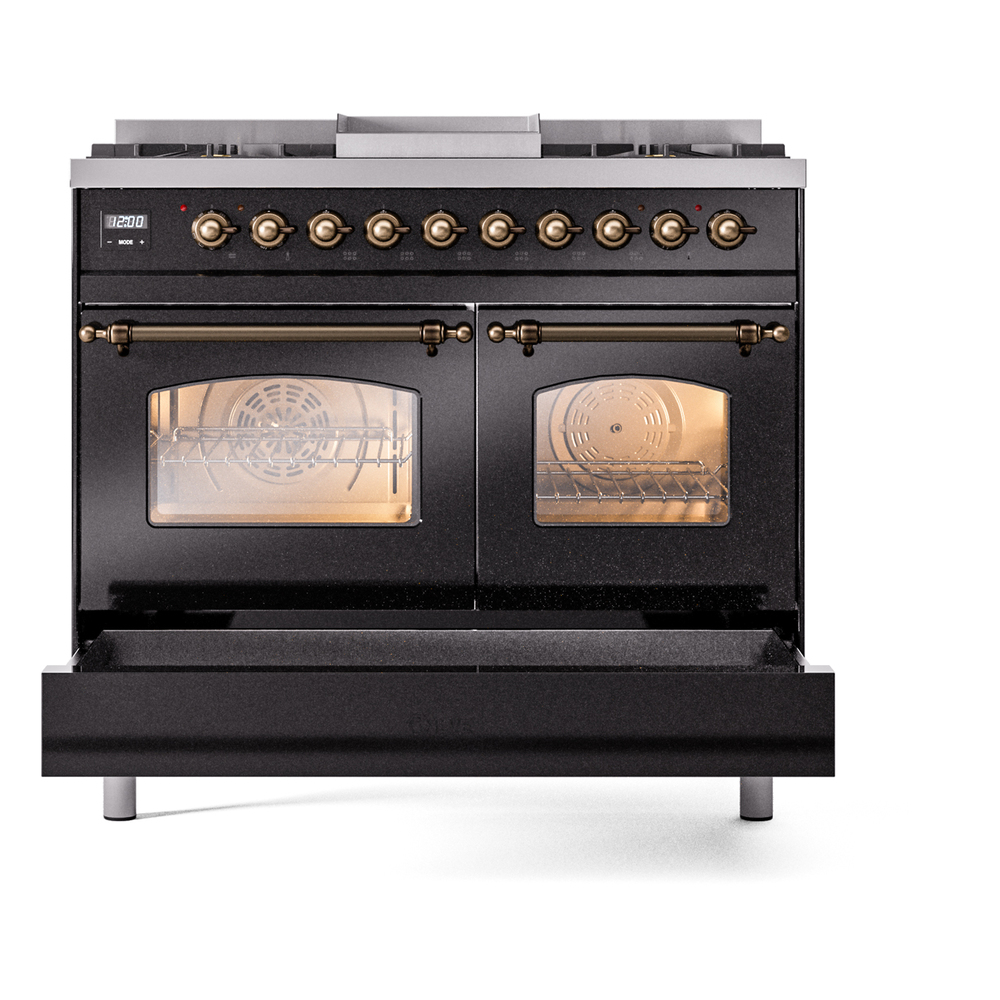 ILVE UPD40FNMPBKB Nostalgie II 40" Dual Fuel Range, drawer opened