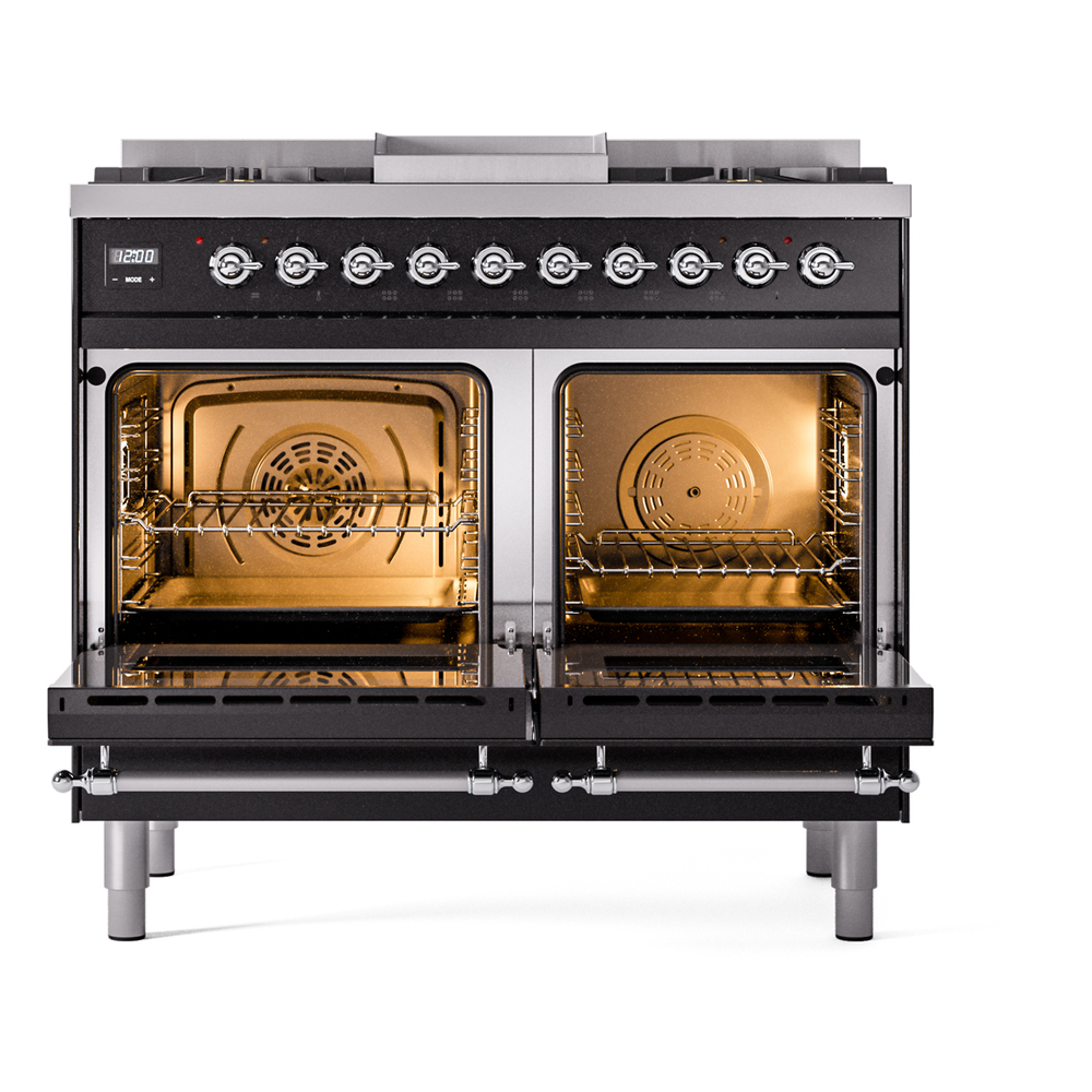 ILVE UPD40FNMPBKCLP Nostalgie II 40" Dual Fuel Range, oven doors opened