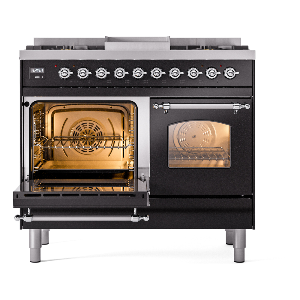 ILVE UPD40FNMPBKCLP Nostalgie II 40" Dual Fuel Range, main oven door opened