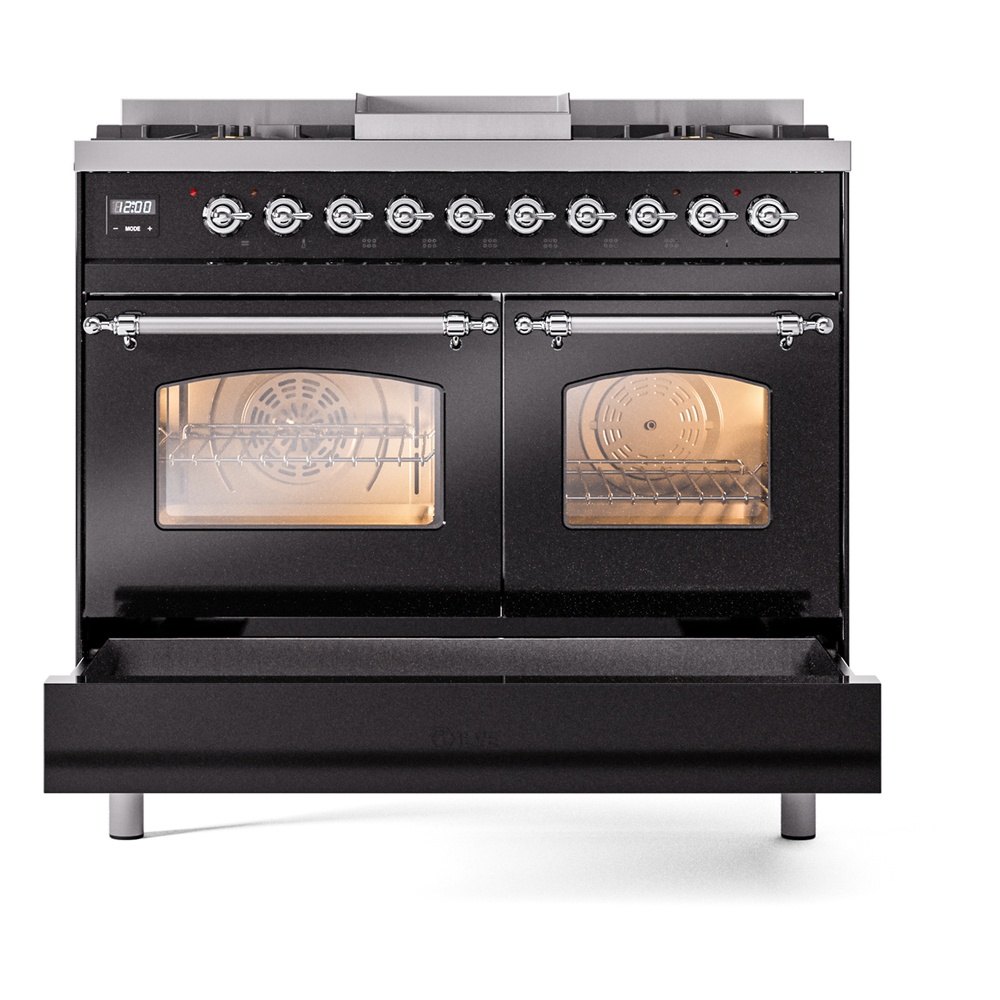 ILVE UPD40FNMPBKCLP Nostalgie II 40" Dual Fuel Range, drawer opened