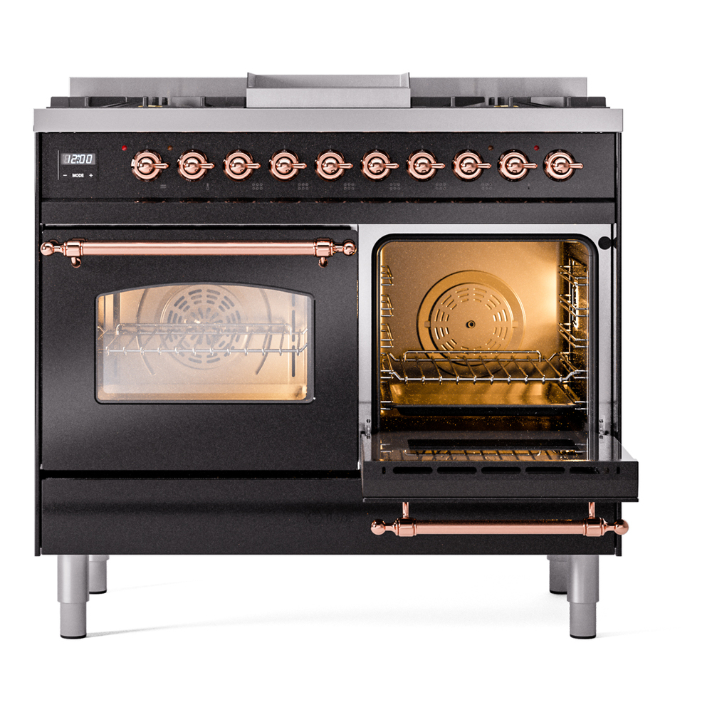 ILVE UPD40FNMPBKPLP Nostalgie II 40" Dual Fuel Range, side oven door opened