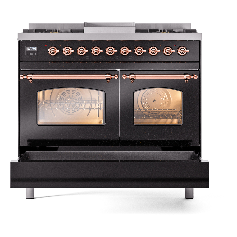 ILVE UPD40FNMPBKPLP Nostalgie II 40" Dual Fuel Range, drawer opened
