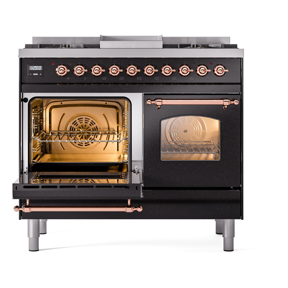 ILVE UPD40FNMPBKP Nostalgie II 40" Dual Fuel Range, main oven door opened
