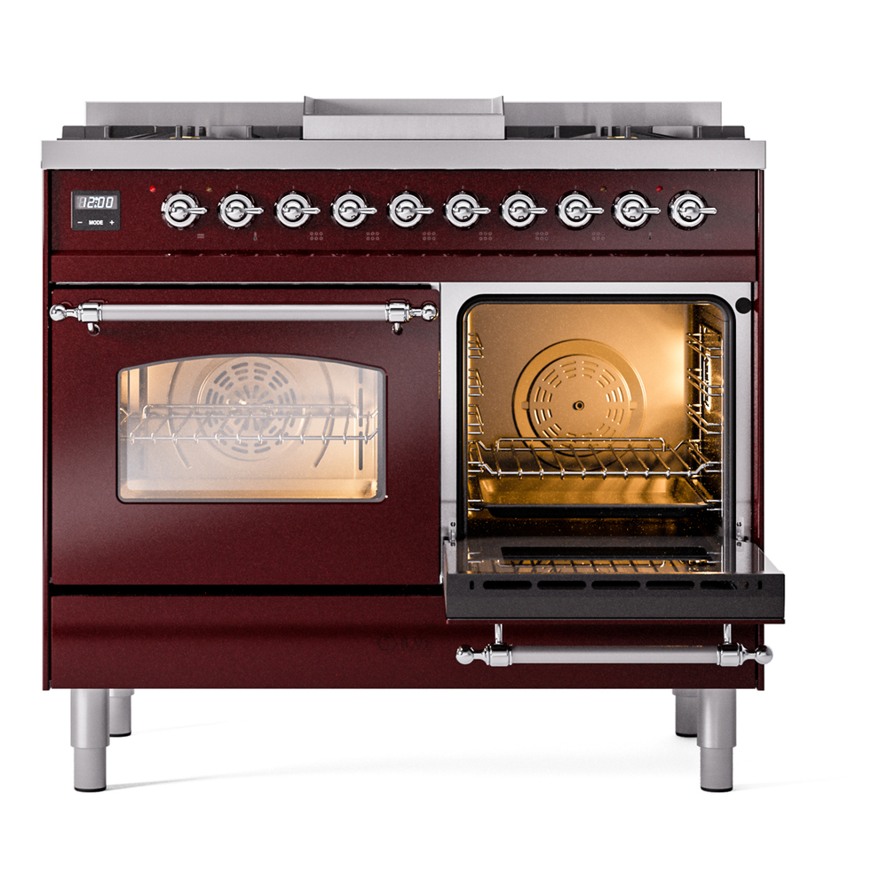 ILVE UPD40FNMPBUC Nostalgie II 40" Dual Fuel Range, side oven door opened