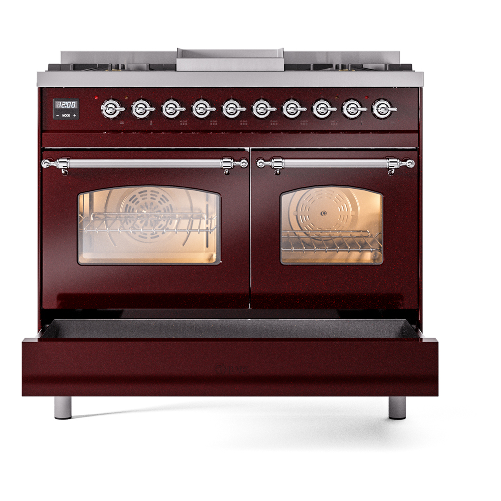 ILVE UPD40FNMPBUC Nostalgie II 40" Dual Fuel Range, drawer opened