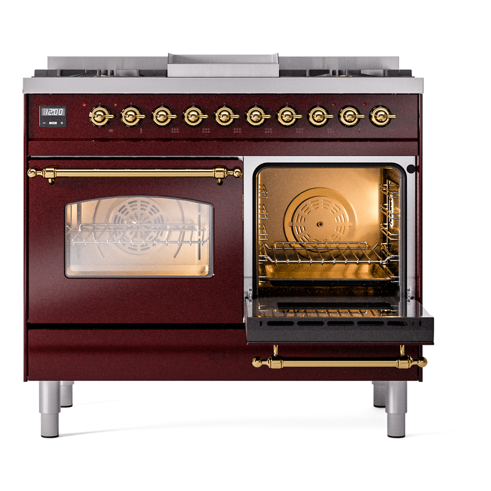 ILVE UPD40FNMPBUGLP Nostalgie II 40" Dual Fuel Range, side oven door opened
