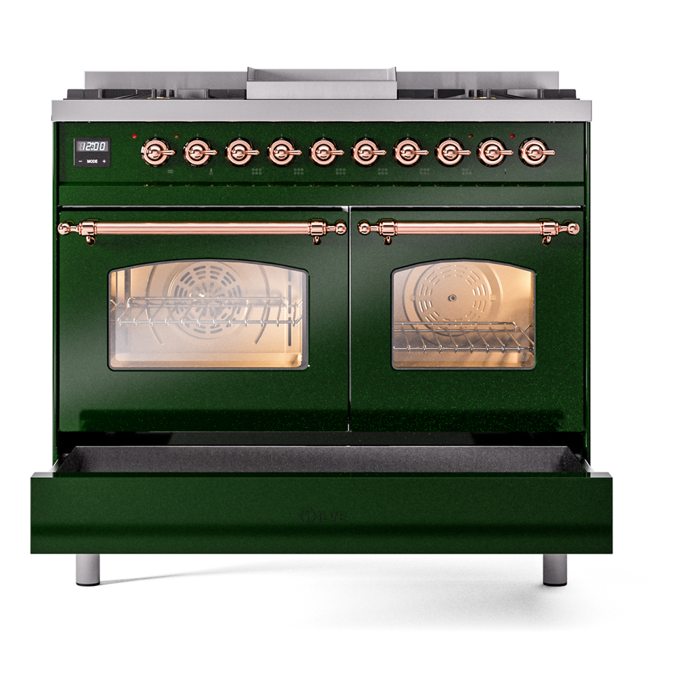 ILVE UPD40FNMPEGP Nostalgie II 40" Dual Fuel Range, drawer opened