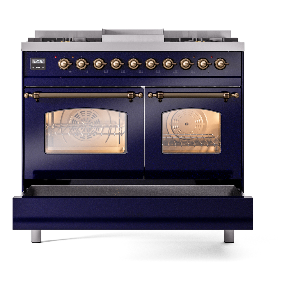 ILVE UPD40FNMPMBBLP Nostalgie II 40" Dual Fuel Range, drawer opened