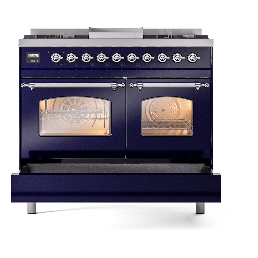 ILVE UPD40FNMPMBCLP Nostalgie II 40" Dual Fuel Range, drawer opened