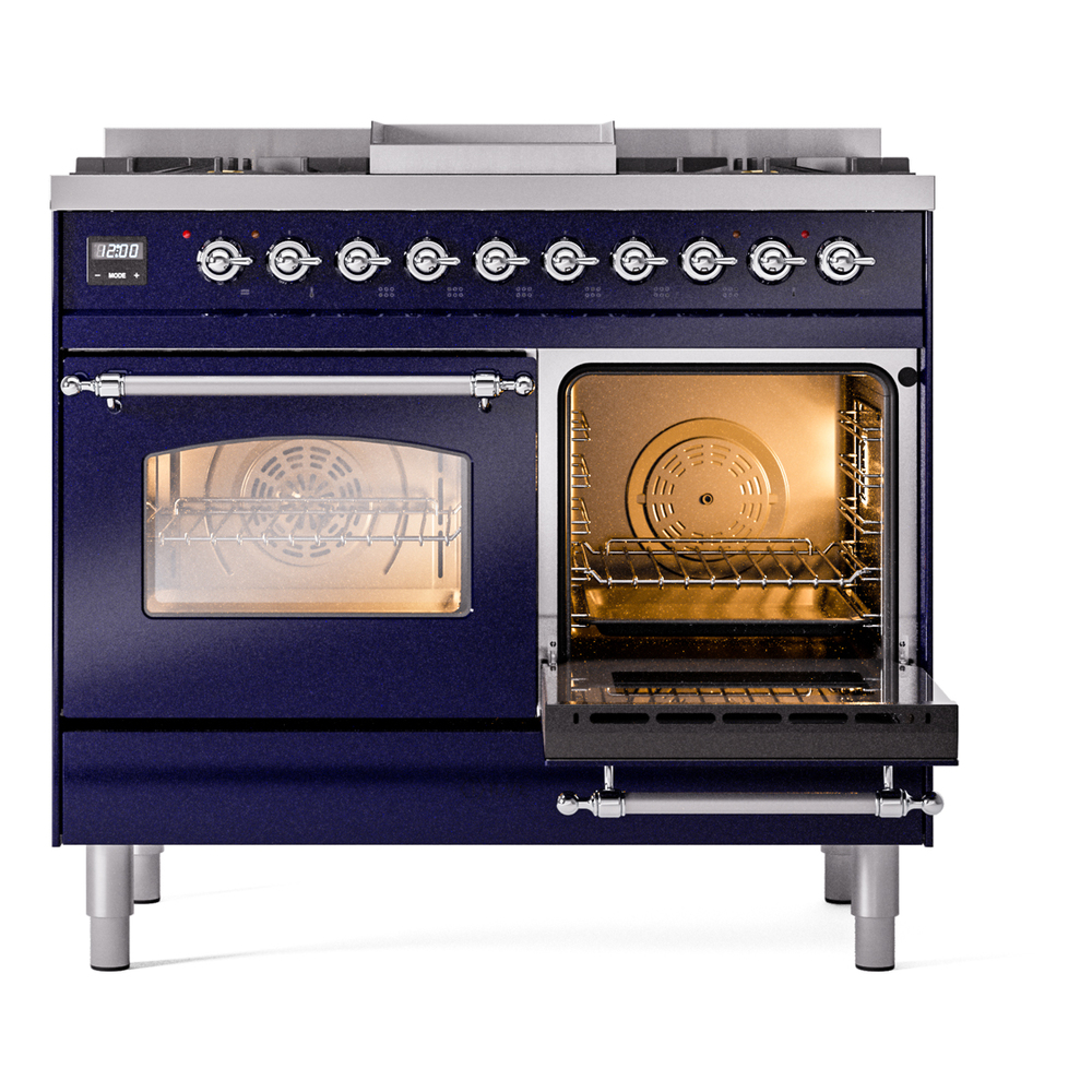 ILVE UPD40FNMPMBC Nostalgie II 40" Dual Fuel Range, side oven door opened