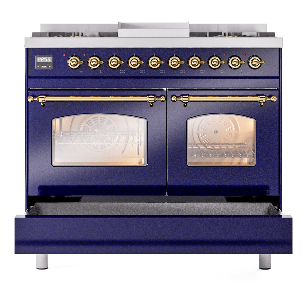 ILVE UPD40FNMPMBGLP Nostalgie II 40" Dual Fuel Range, drawer opened