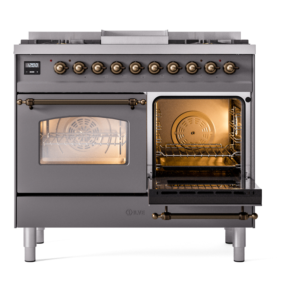 ILVE UPD40FNMPMGB Nostalgie II 40" Dual Fuel Range, side oven door opened