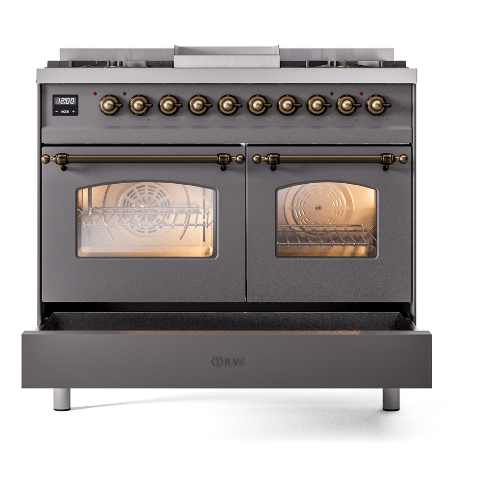 ILVE UPD40FNMPMGB Nostalgie II 40" Dual Fuel Range, drawer opened