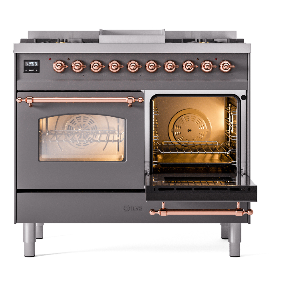 ILVE UPD40FNMPMGPLP Nostalgie II 40" Dual Fuel Range, side oven door opened