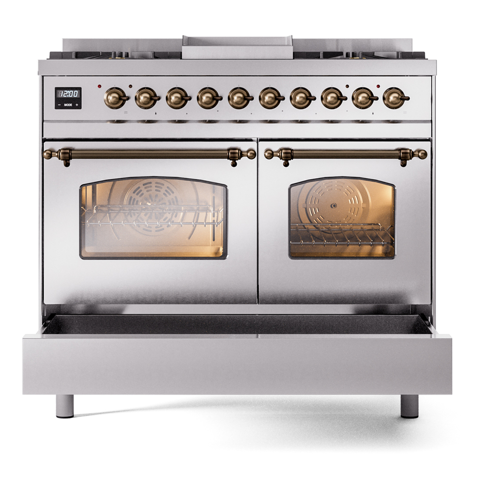 ILVE UPD40FNMPSSB Nostalgie II 40" Dual Fuel Range, drawer opened