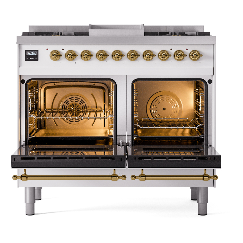 ILVE UPD40FNMPWHG Nostalgie II 40" Dual Fuel Range, oven doors opened