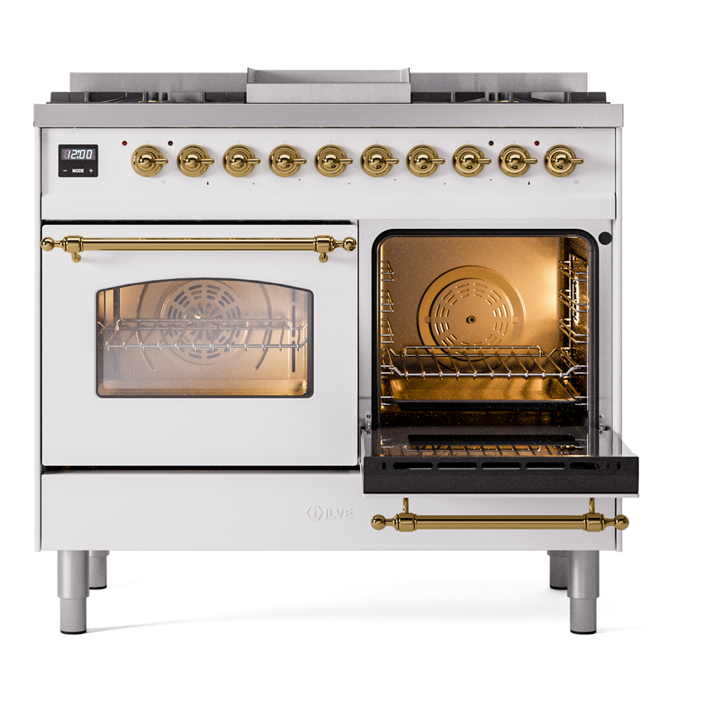 ILVE UPD40FNMPWHG Nostalgie II 40" Dual Fuel Range, side oven door opened