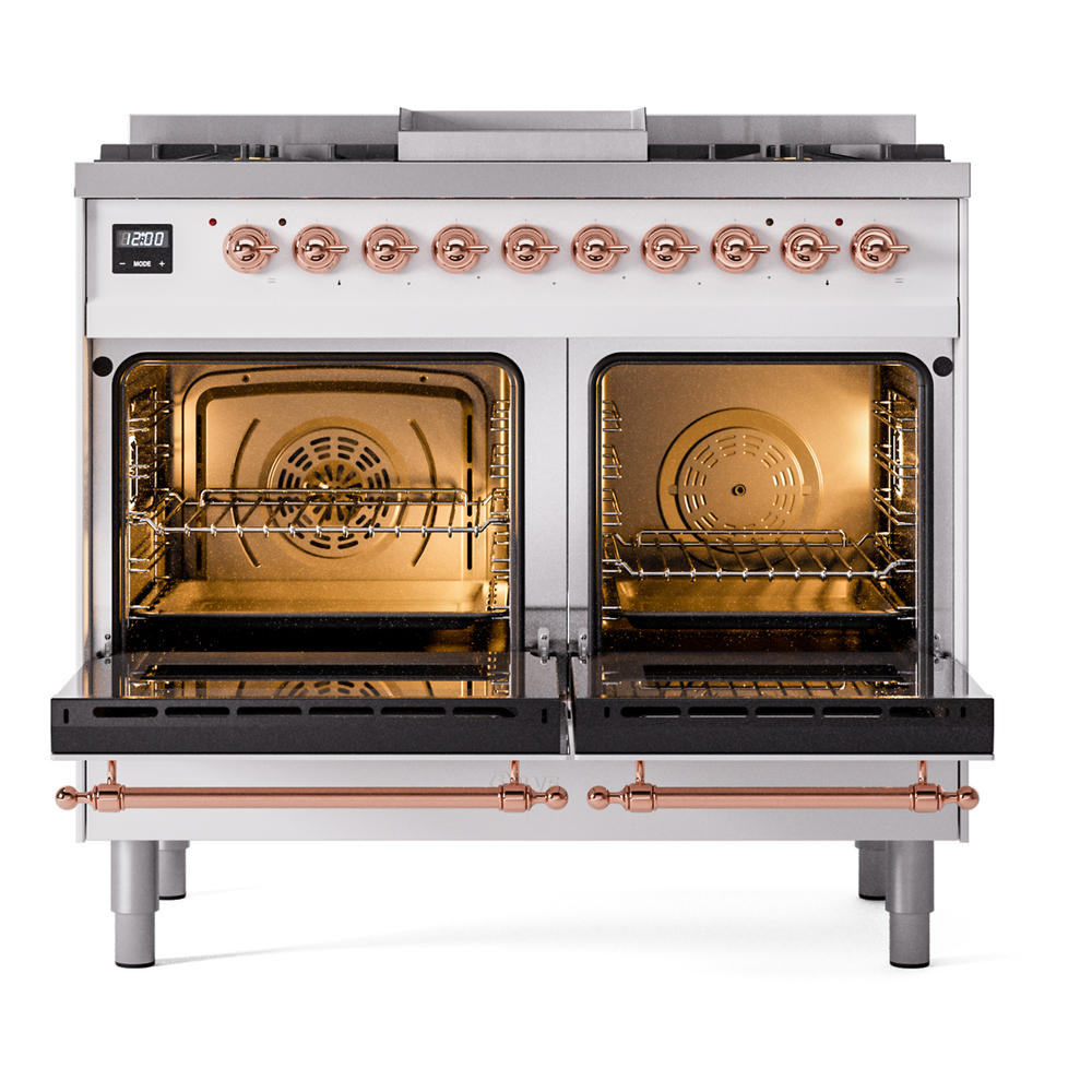 ILVE UPD40FNMPWHPLP Nostalgie II 40" Dual Fuel Range, oven doors opened