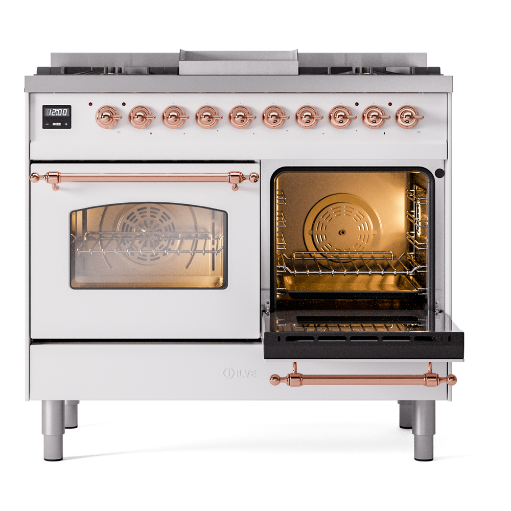 ILVE UPD40FNMPWHPLP Nostalgie II 40" Dual Fuel Range, side oven door opened