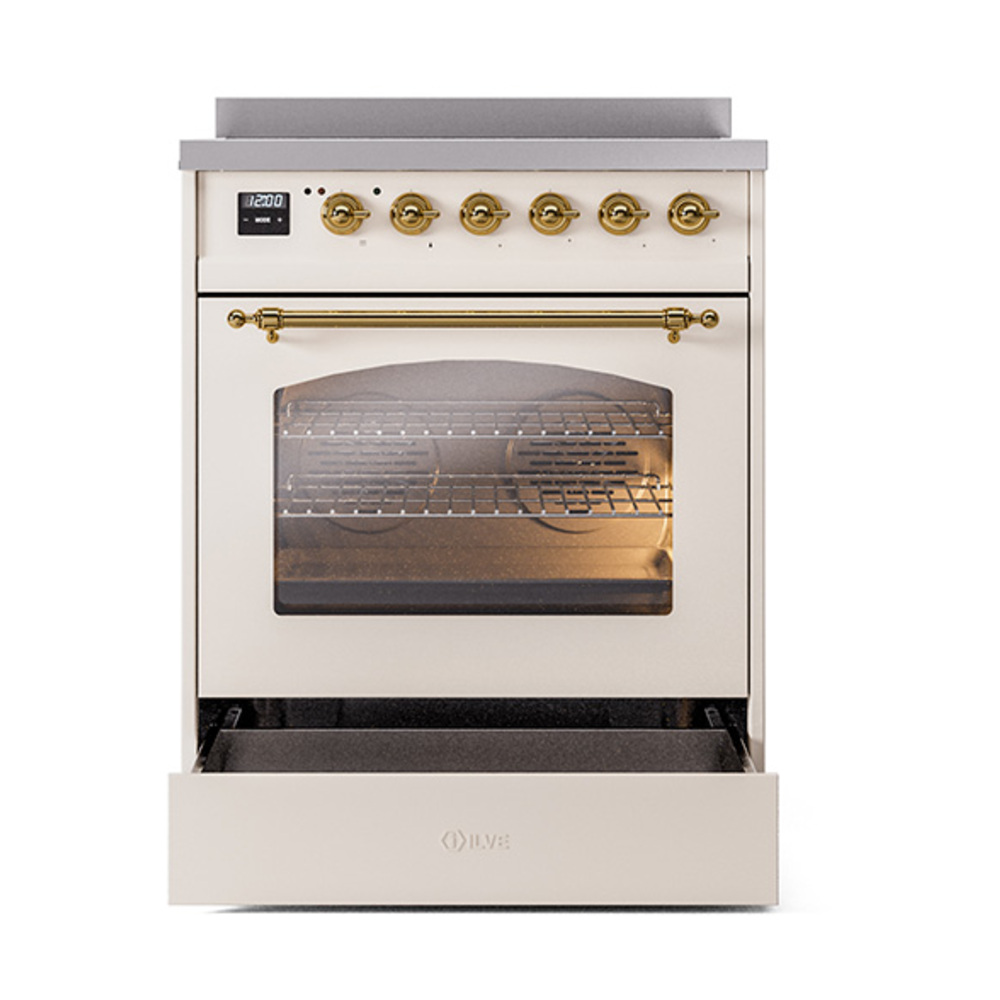 ILVE_UPI304NMPAWG_Nostalgie_II_30"_Dual_Fuel_Range_drawer_opened