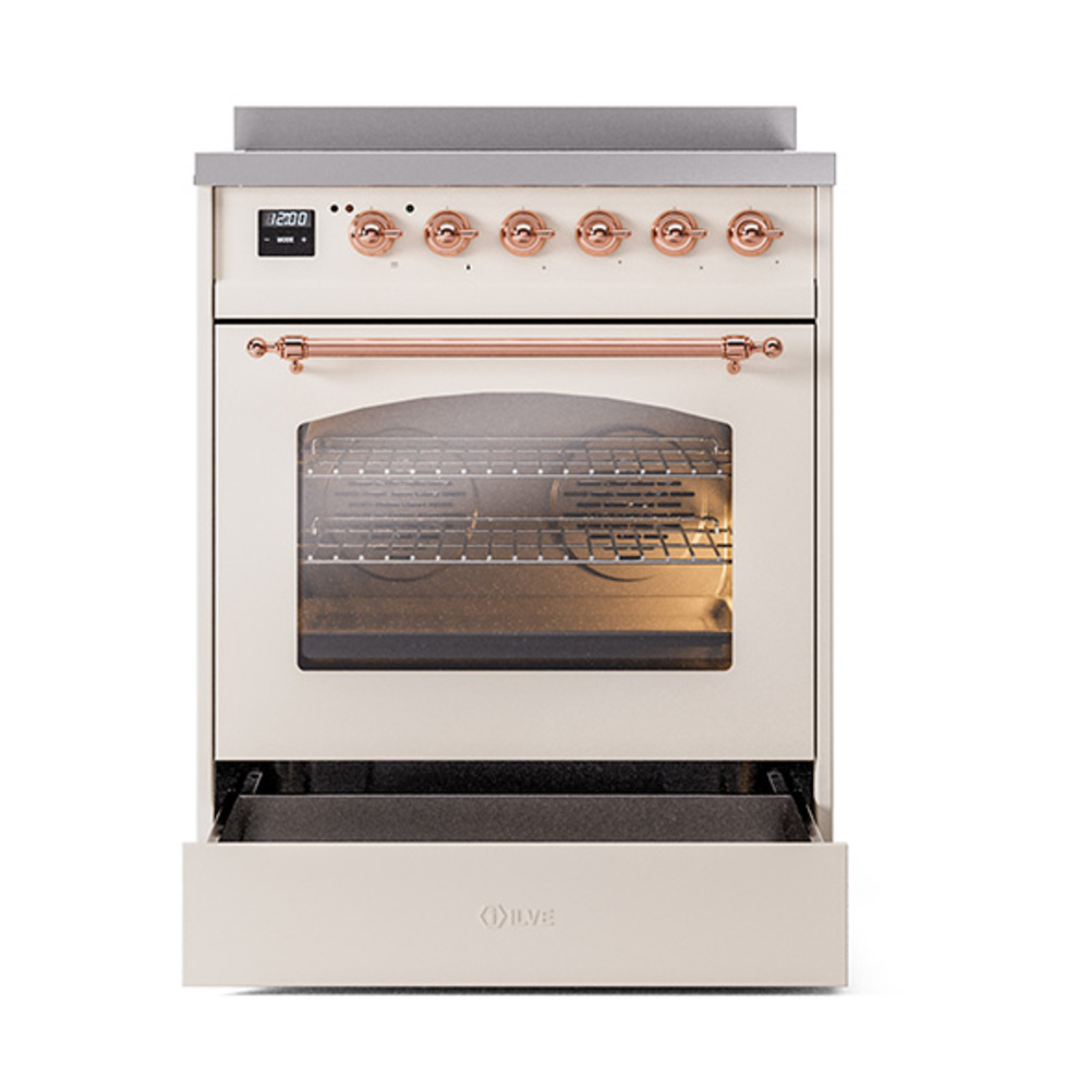 ILVE_UPI304NMPAWP_Nostalgie_II_30"_Dual_Fuel_Range_drawer_opened