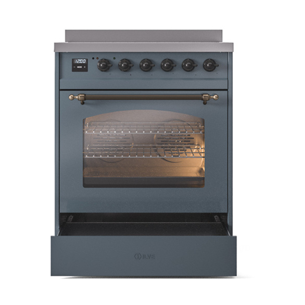 ILVE_UPI304NMPBGB_Nostalgie_II_30"_Dual_Fuel_Range_drawer_opened