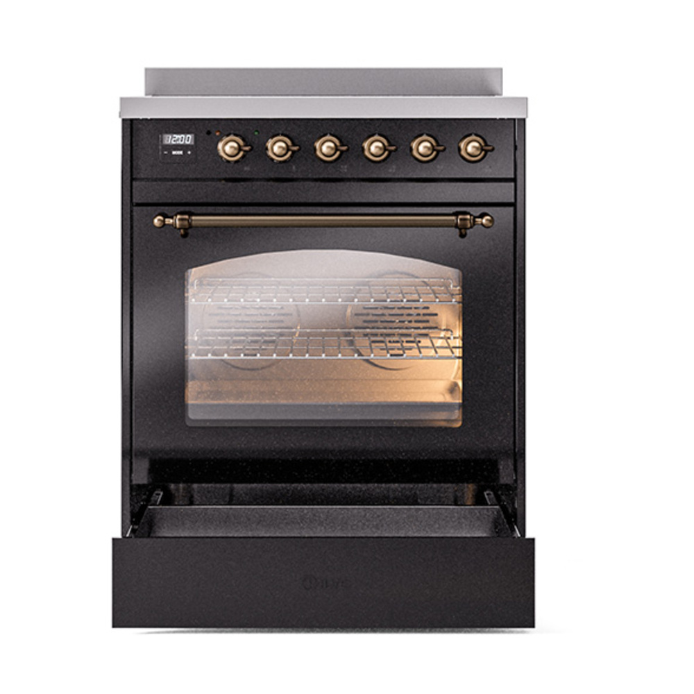 ILVE_UPI304NMPBKB_Nostalgie_II_30"_Dual_Fuel_Range_drawer_opened