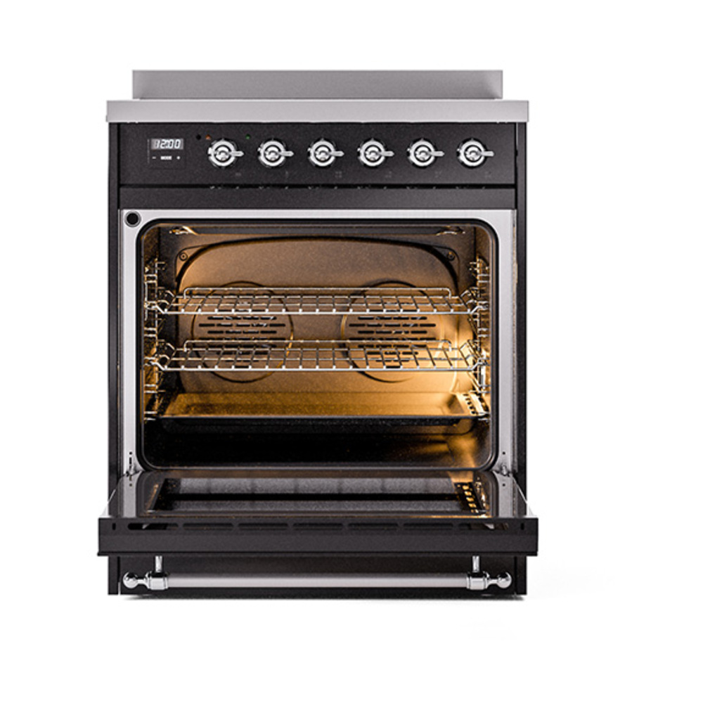 ILVE_UPI304NMPBKC_Nostalgie_II_30"_Dual_Fuel_Range_oven_door_opened