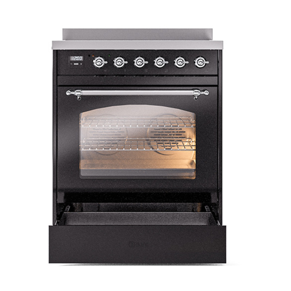 ILVE_UPI304NMPBKC_Nostalgie_II_30"_Dual_Fuel_Range_drawer_opened
