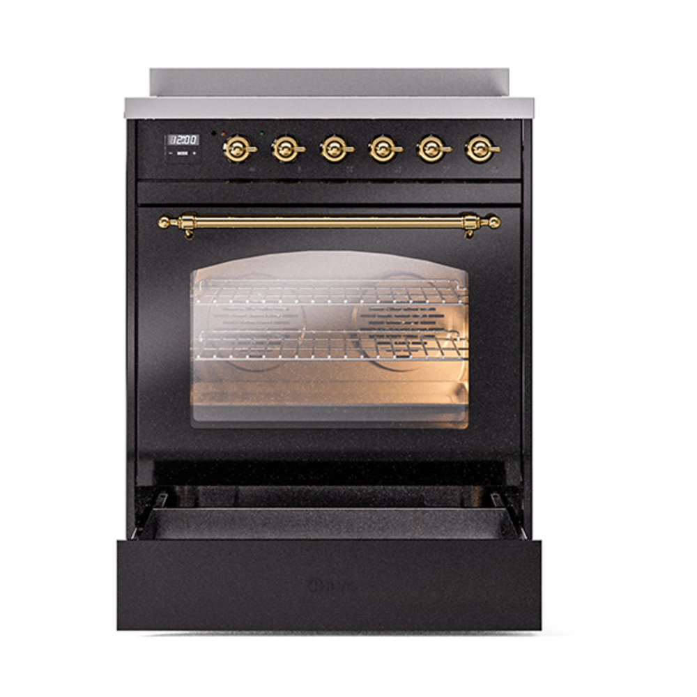 ILVE_UPI304NMPBKG_Nostalgie_II_30"_Dual_Fuel_Range_drawer_opened