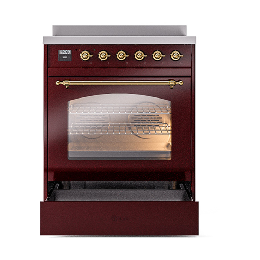 ILVE_UPI304NMPBUG_Nostalgie_II_30"_Dual_Fuel_Range_drawer_opened