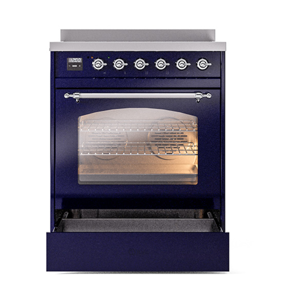 ILVE_UPI304NMPMBC_Nostalgie_II_30"_Dual_Fuel_Range_drawer_opened